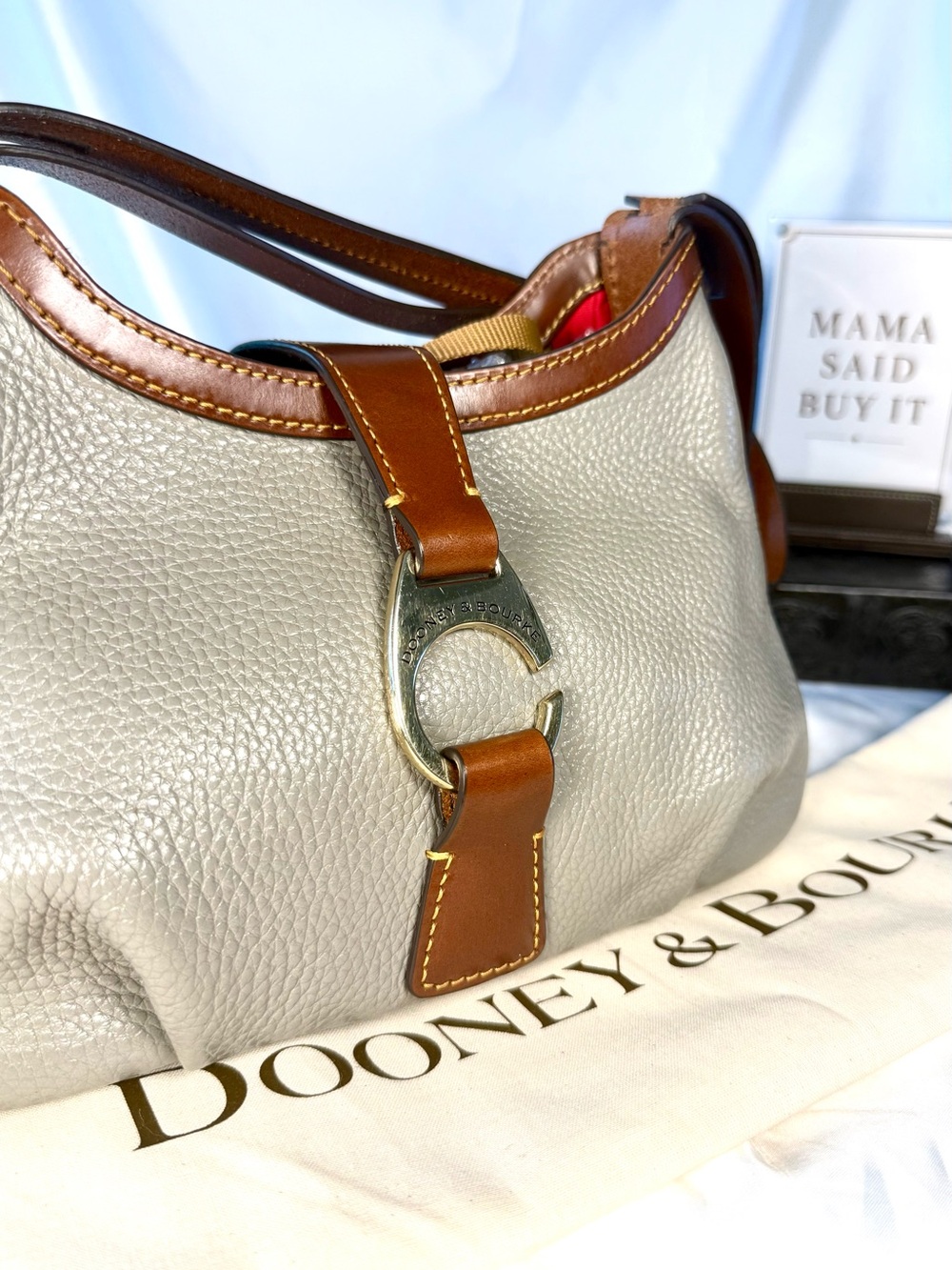 Dooney & Bourke Pebble Grain Small Logo Lock Sac Elephant Gray Leather